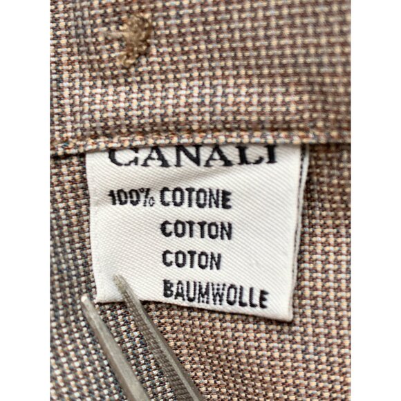 Canali Mens Brown Micro Check Button-Down Shirt 17.75 Neck Italy Cotton 10021 - Picture 5 of 8